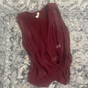Maggie Ward Maroon Sheer Cross Front Top XS